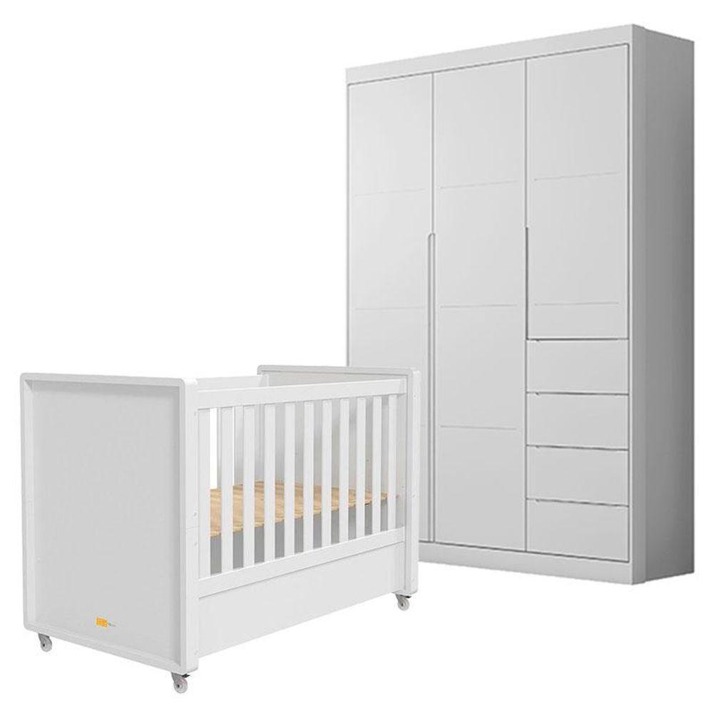 Berço Americano Tutto New E Guarda Roupa Infantil Eloá Branco Acetinado - Phoenix Baby - 1