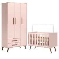 Berço Americano 3820 E Guarda Roupa Roupa 3830 Q Encanto Retrô Rosa - Qmovi - 1