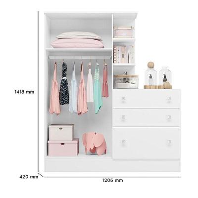 Guarda Roupa com Cômoda Infantil Doce Sonho 2 Portas 3 Gavetas Branco Brilho