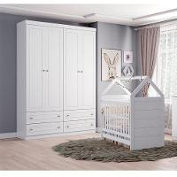 Berço Montessoriano E Guarda Roupa Infantil Americano 4 Portas Branco Com Colchão Ortobom - Henn - 2