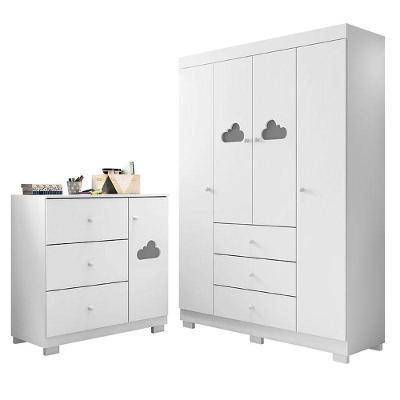 Cômoda e Guarda Roupa Infantil Ane 3 Gavetas em MDF com Puxadores Plástico Branco