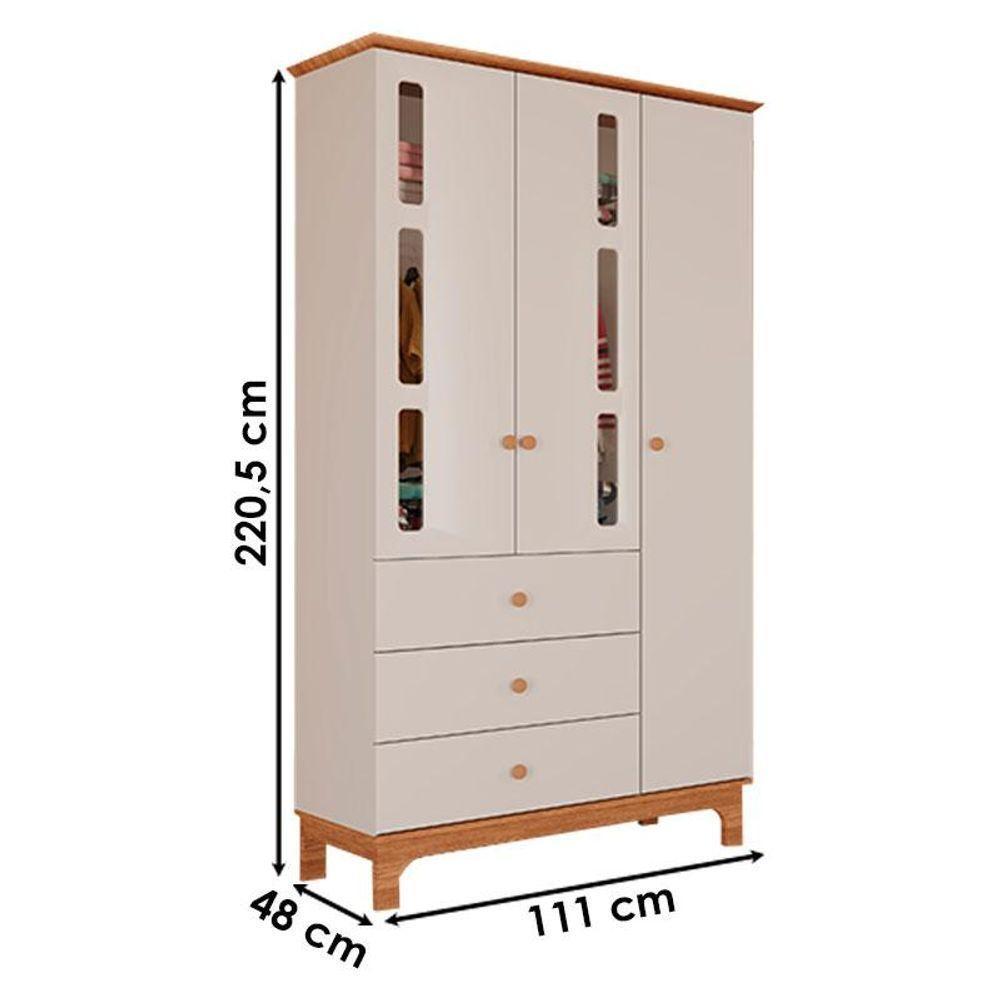 Berço Americano Mini Cama Com Guarda Roupa Infantil Antonella 3 Portas Off White Caramelo - Canaã - 2