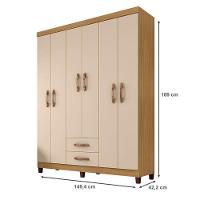 Guarda Roupa Casal Módena Com Cômoda Sapateira Cannes Carvalho Americano Off White - Incorplac - 5