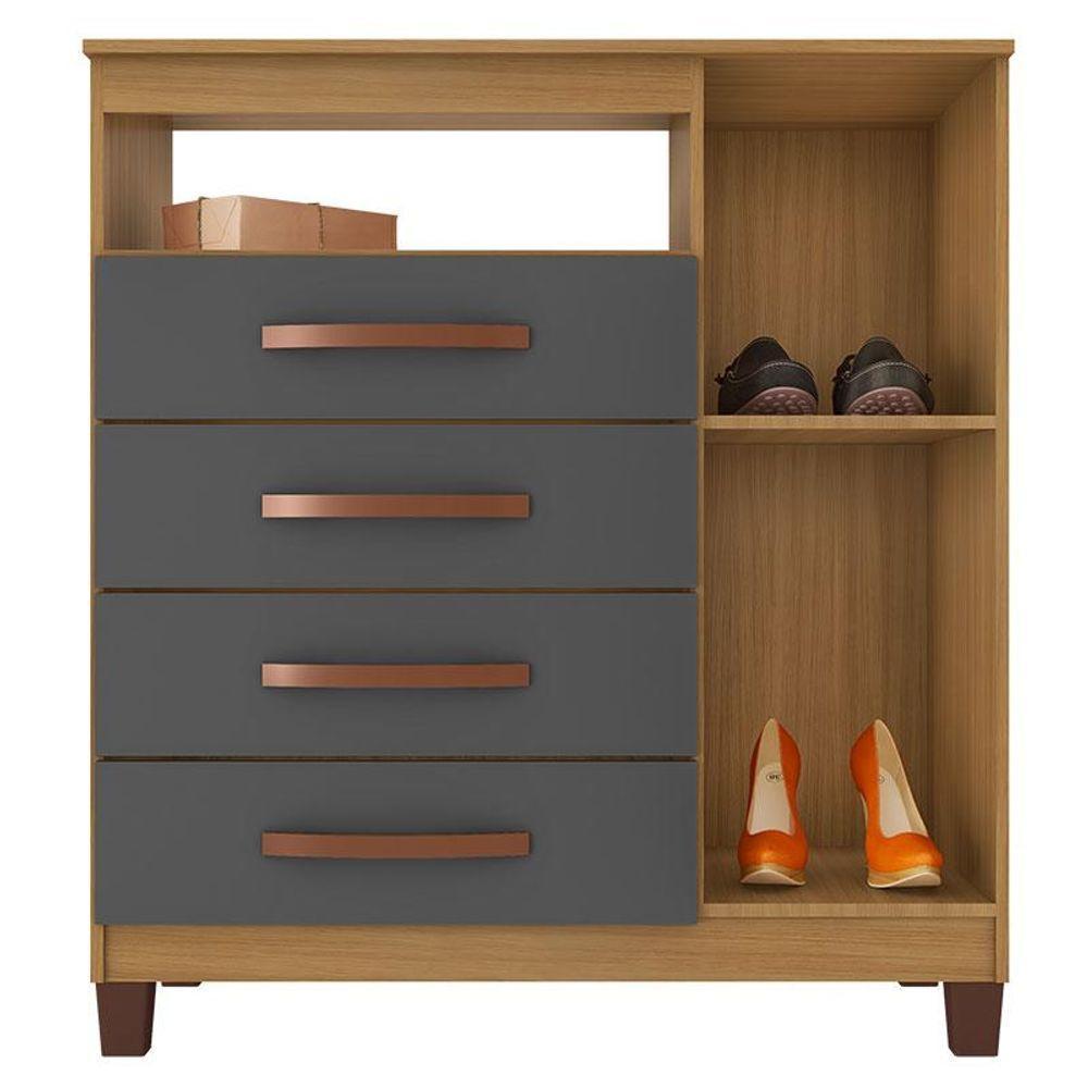 Guarda Roupa Casal Módena E Cômoda Sapateira Cannes Carvalho Americano Grafite - Incorplac. - 5