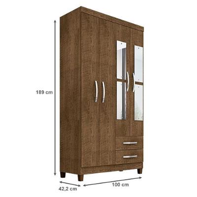 Guarda Roupa Solteiro Mogi 4 Portas Bater 2 Gavetas Malbec, Tabaco MDP com Espelho