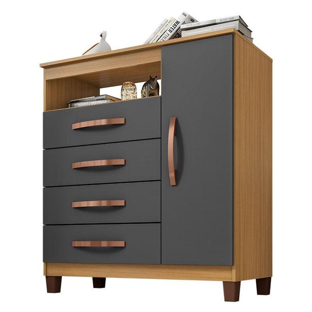 Guarda Roupa Casal Modena Com Espelho 6 Portas E Cômoda Sapateira Cannes Carvalho Americano Grafite - Incorplac - 3