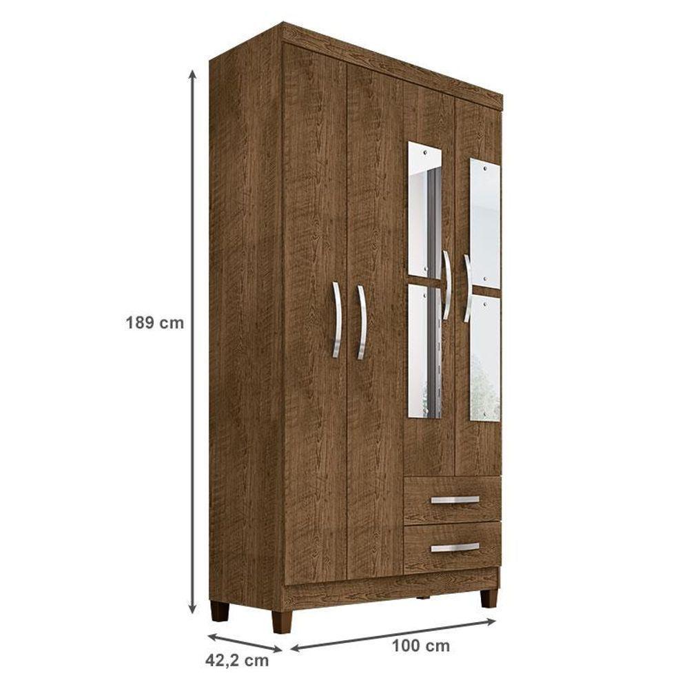 Guarda Roupa Solteiro Modena Com Espelho 4 Portas Malbec - Incorplac - 3