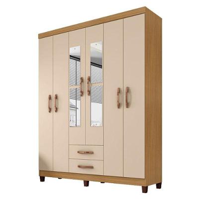 Guarda Roupa Casal Modena 6 Portas Bater 2 Gavetas Carvalho Americano Off White MDP