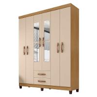 Guarda Roupa Casal Modena Com Espelho 6 Portas Carvalho Americano Off White - Incorplac - 1
