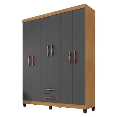 Guarda Roupa Casal Modena 6 Portas Bater 2 Gavetas Carvalho Americano Grafite