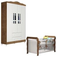 Berço Americano Lara E Guarda Roupa Ariel 4 Portas Branco Acetinado Amadeirado - Carolina - 1
