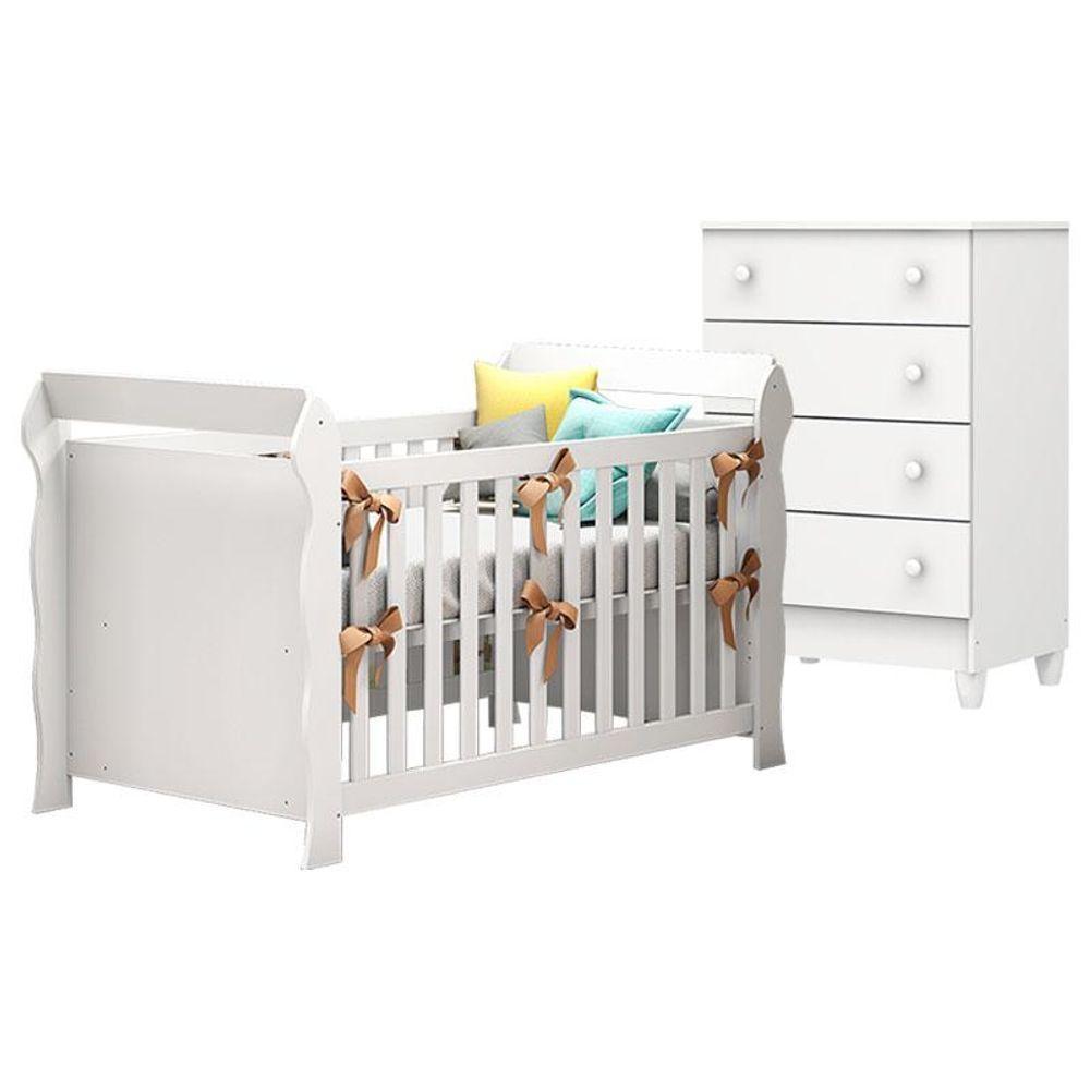Berço Americano Lara Com Cômoda Gaveteiro Mel Flat Branco Brilho - Carolina - 1