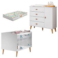 Berço Americano Ludmila Com Cômoda Infantil Duda Branco Acetinado Bétula E Colchão Gazin - Carolina - 1