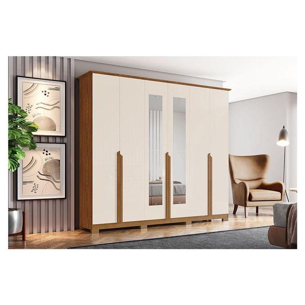 Guarda Roupa Casal Ambiente Andréas 6 Portas Nature Off White Com Espelho - Henn - 1