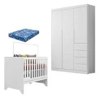 Berço Americano Retro Maya E Guarda Roupa Infantil Eloá Branco Acetinado Com Colchão Ortobom - 1