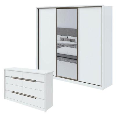 Guarda Roupa Spazio 270 Com Espelho E Cômoda Urban Branco Brilho - Lopas