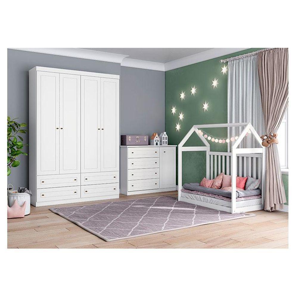Quarto De Bebê Ambiente Mississipi 4 Portas Com Berço Montessoriano Americano Branco - Henn - 8