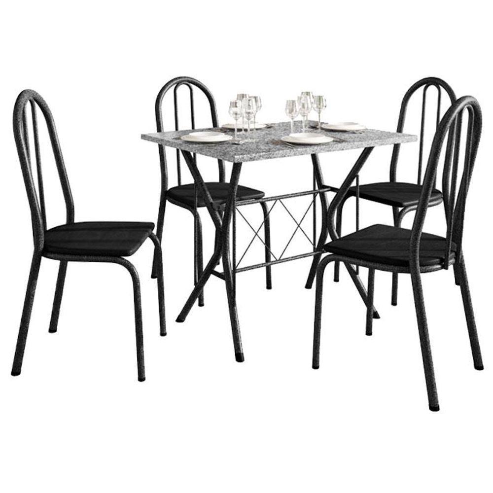 Mesa De Jantar Ambiente Bruna 100x60 Cm Com Granito Ocre Itabira Com 4 Cadeiras 050 Preto - Artefamol - 6