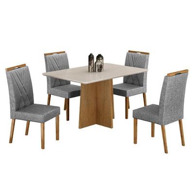 Mesa De Jantar Jade 120x80cm Cinamomo Off White Com 4 Cadeiras Lara Linho Prata - Valdemóveis