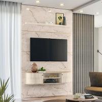 Estante Home Theater Com Bancada Suspensa Monte Carlo Calacata Off White - Madetec