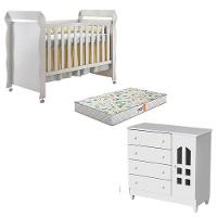 Berço Americano Mirelle E Cômoda Infantil Selena Branco Brilho Com Colchão Gazin - Carolina - 1