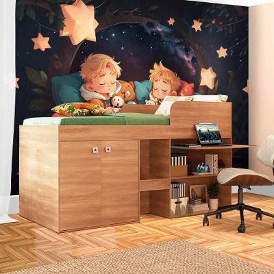 Cama Alta Com Armário 2 Portas E Colchão Solteiro Nogal Mazon Shop Jm