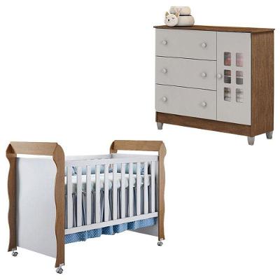 Berço Mirelle E Cômoda Mariah Branco Acetinado Amadeirado - Carolina