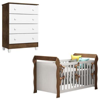 Conjunto Berço Americano Lara e Cômoda Gaveteiro Ariel em MDF e MDP Branco para Bebê