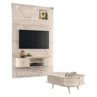 Estante Home Theater Com Bancada Suspensa Monte Carlo Com Mesa De Centro Indianápolis Calacata Off White - Madetec - 1