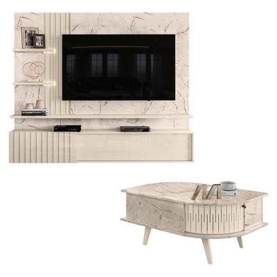Estante Home Theater Suspenso Atena Com Mesa De Centro Indianápolis Calacata Off White - Madetec