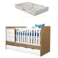 Berço Multifuncional Cléo Branco Acetinado Amadeirado Com Colchão Gazin - Carolina Móveis - 1
