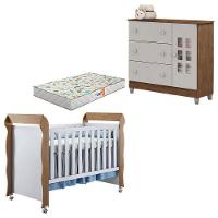 Berço Mirelle E Cômoda Mariah Branco Acetinado Amadeirado Com Colchão Gazin - Carolina - 1