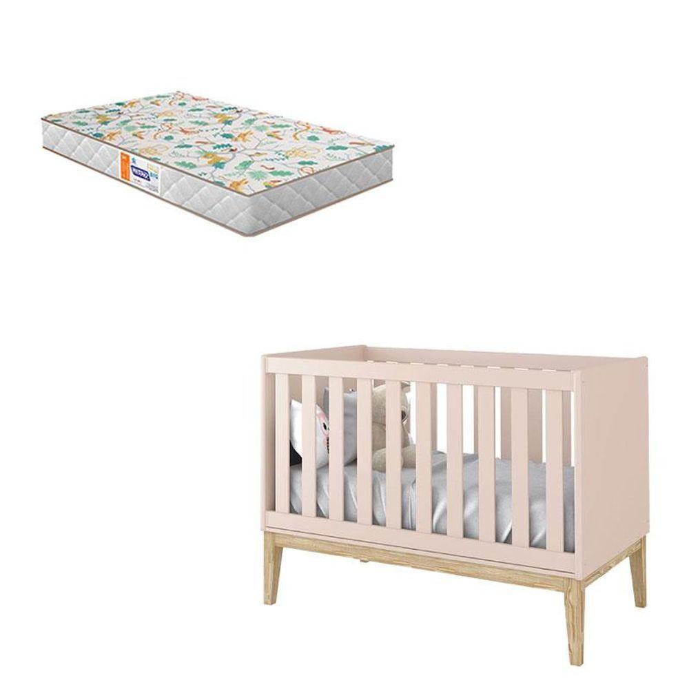 Berço Americano New Classic Rosa Com Pés Madeira Natural E Colchão Gazin - Reller - 1