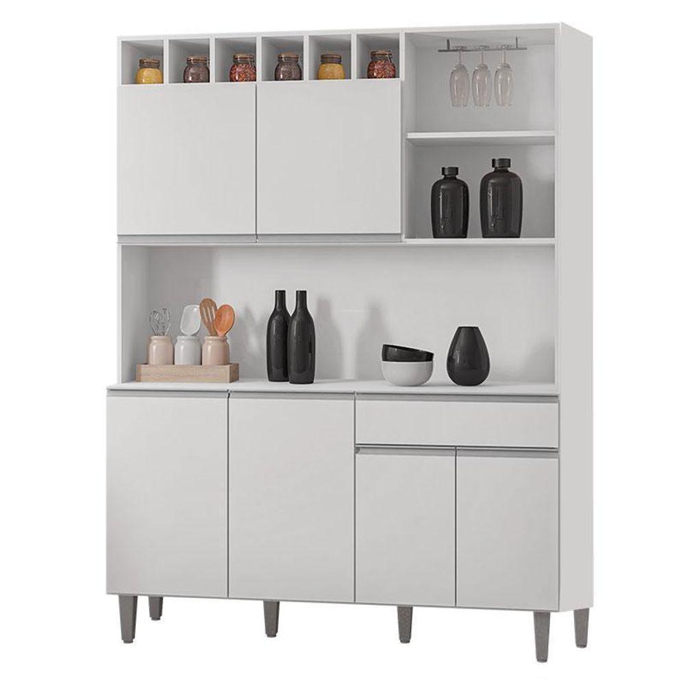 Balcão De Pia Tatiane 120 Cm E Armário Cozinha Kit Alice Branco Brilho - Ajl - 7