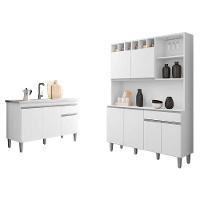 Balcão De Pia Tatiane 120 Cm E Armário Cozinha Kit Alice Branco Brilho - Ajl - 1
