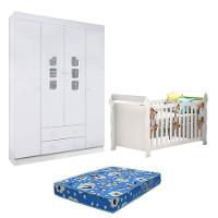 Berço Americano Lara E Guarda Roupa Lívia Branco Brilho Com Colchão - Phoenix - 7