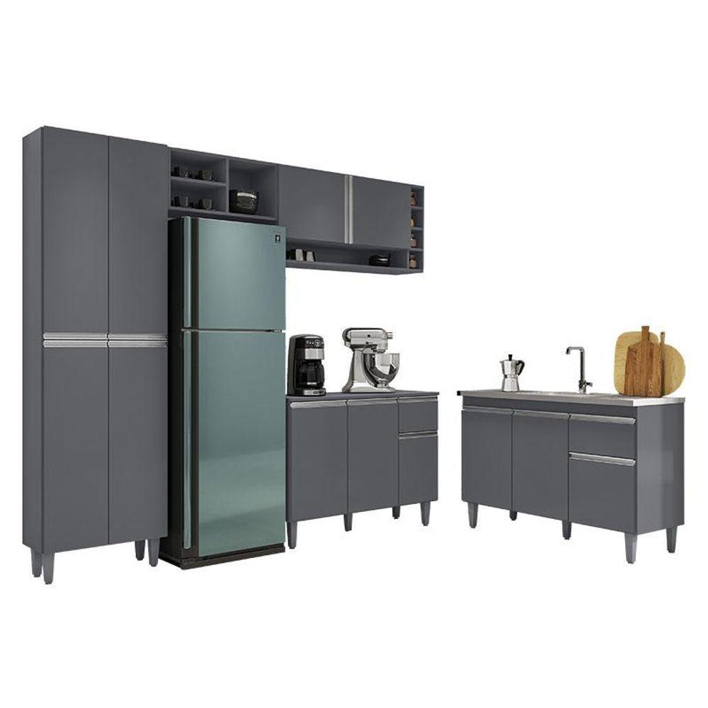 Cozinha Ambiente Vanessa E Balcão De Pia Tatiane 120 Cm Cinza Fosco - Ajl - 6