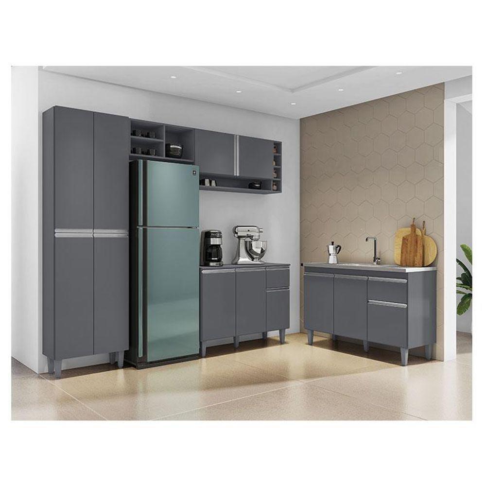 Cozinha Vanessa E Balcão De Pia Tatiane 120 Cm Cinza Fosco - Ajl - 4