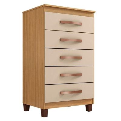 Cômoda Catar 5 Gavetas em MDF com Puxador Plástico Off White Carvalho Americano