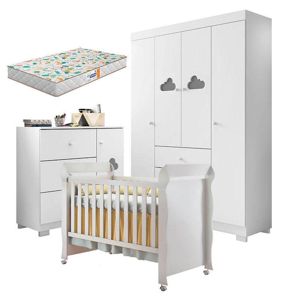 Quarto De Bebê Ane Com Berço Americano Mirelle Branco Brilho E Colchão Gazin - Phoenix Baby - 1