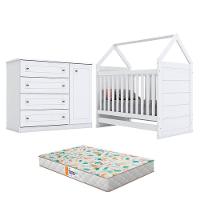 Berço Montessoriano E Cômoda Infantil Americano Branco Com Colchão Gazin - Henn - 1