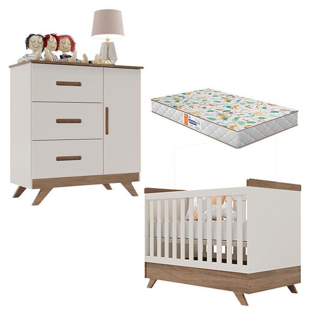 Berço Americano Vitória E Cômoda Retro Maya Off White Carvalho Com Colchão Gazin - Canaã - 1