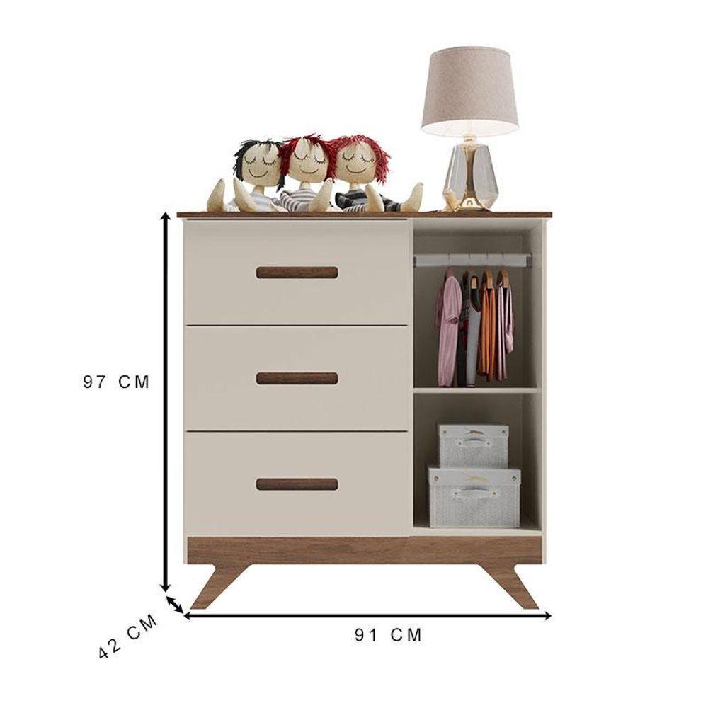 Berço Americano Vitória E Cômoda Retro Maya Off White Carvalho Com Colchão Gazin - Canaã - 3