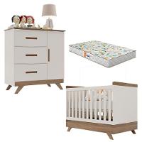 Berço Americano Vitória E Cômoda Retro Maya Off White Carvalho Com Colchão Gazin - Canaã - 1