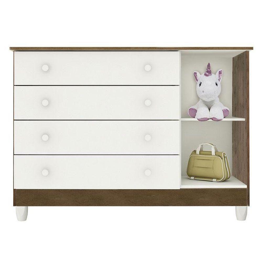 Quarto De Bebê New Selena 3 Portas Com Cômoda Selena E Berço Mirelle Branco Acetinado Amadeirado - 3