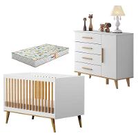 Berço Americano Ligia E Cômoda Ludmila Branco Acetinado Bétula Com Colchão Gazin - Carolina Móveis - 1
