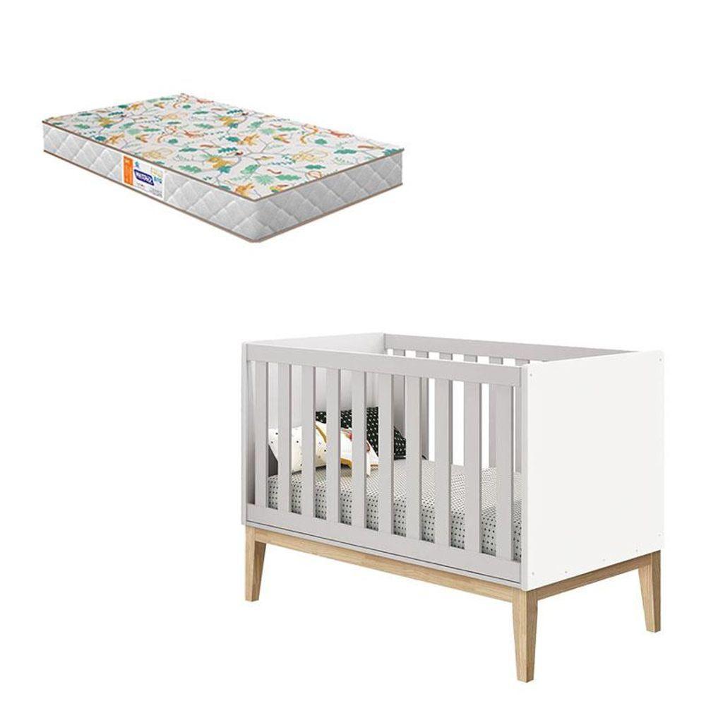 Berço Americano New Classic Branco Com Pés Madeira Natural E Colchão Gazin - Reller - 1