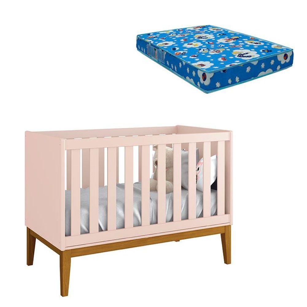 Berço Americano New Classic Rosa Com Pés Madeira E Colchão - Reller - 1