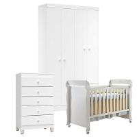 Quarto De Bebê 4 Portas Com Gaveteiro Ternura Baby E Berço Mirelle Branco Brilho - Incorplac - 1