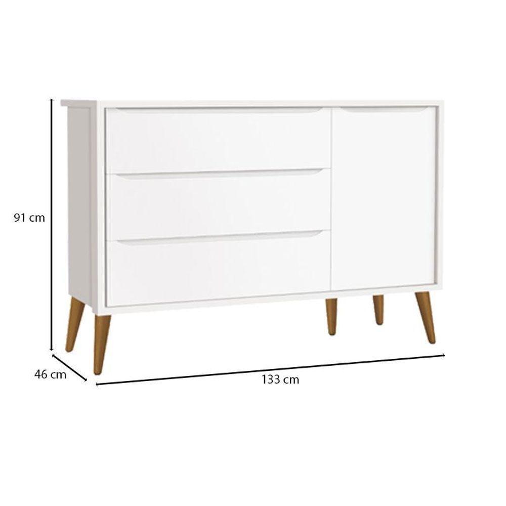 Berço Americano E Cômoda Infantil 1 Porta Theo Branco Pés Amadeirados Com Colchão Gazin - Reller - 3